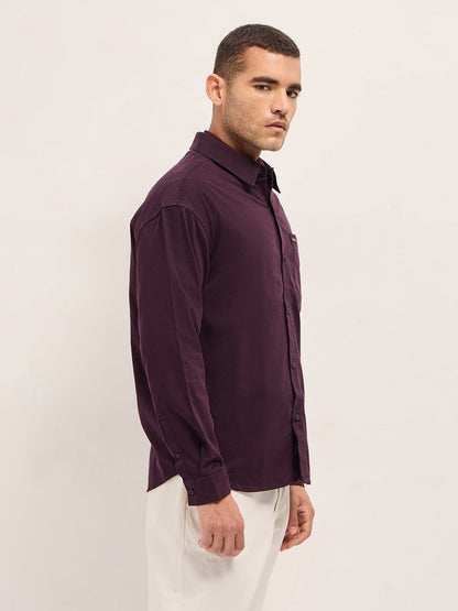 Maroon Solid Relax Fit Overshirt