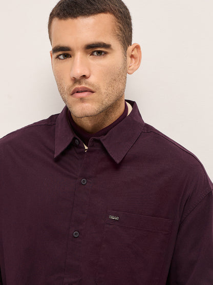 Maroon Solid Relax Fit Overshirt