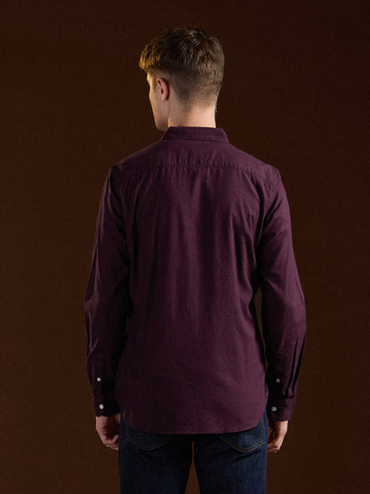 Maroon Solid Slim Fit Cotton Casual Shirt