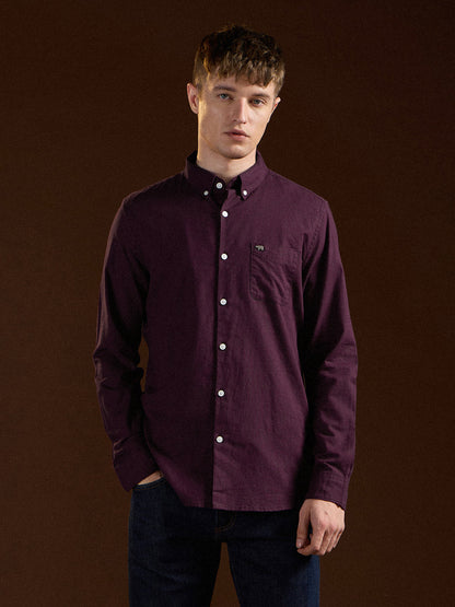 Maroon Solid Slim Fit Cotton Casual Shirt