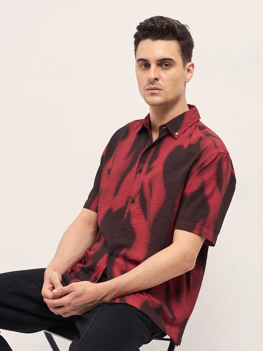 Red Digital Print Relax Fit Casual Shirt
