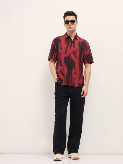 Red Digital Print Relax Fit Casual Shirt