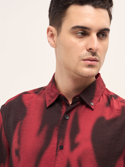 Red Digital Print Relax Fit Casual Shirt