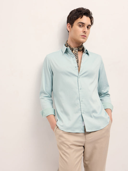 Light Green Solid Slim Fit Casual Shirt