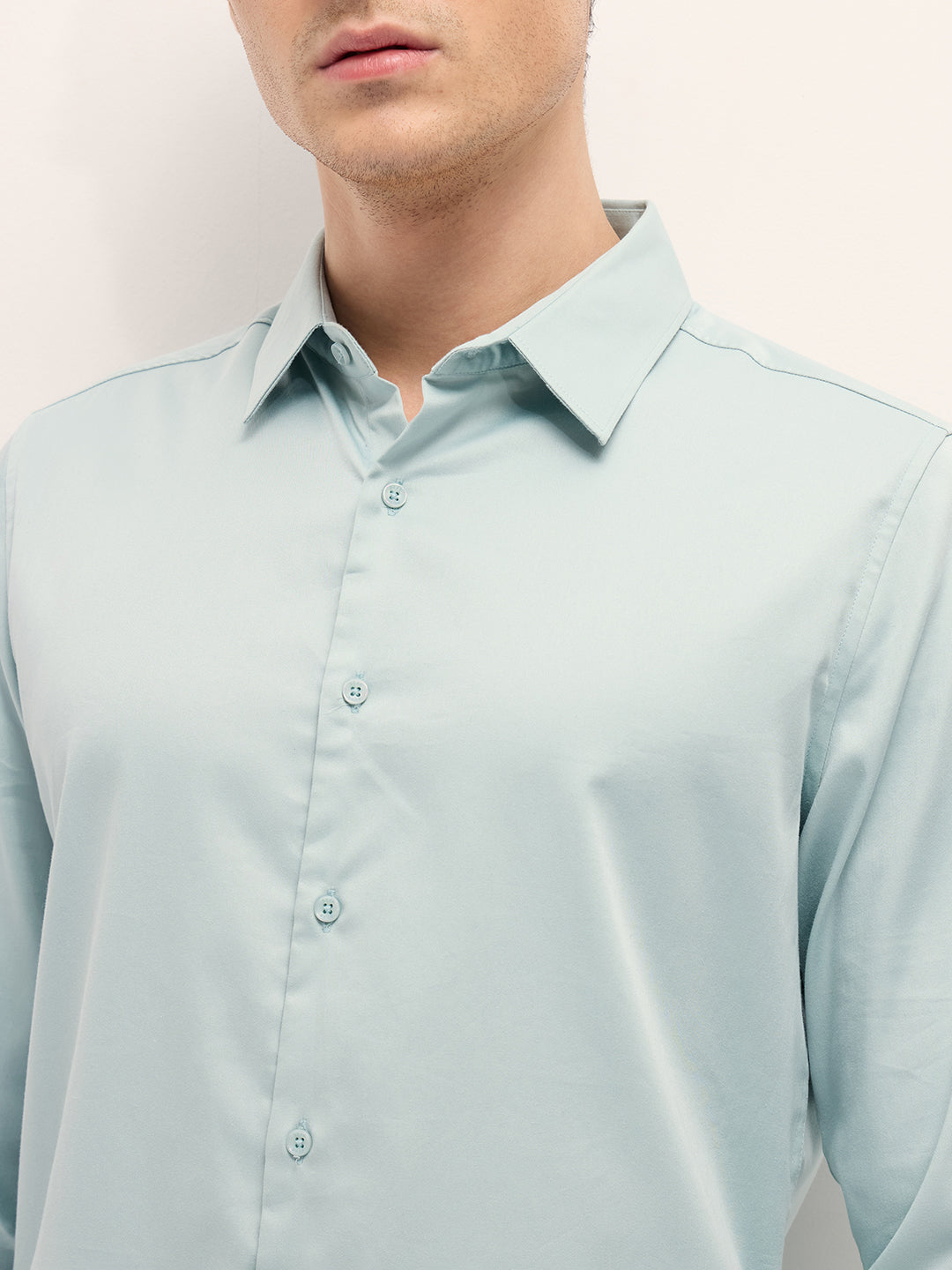 Light Green Solid Slim Fit Casual Shirt