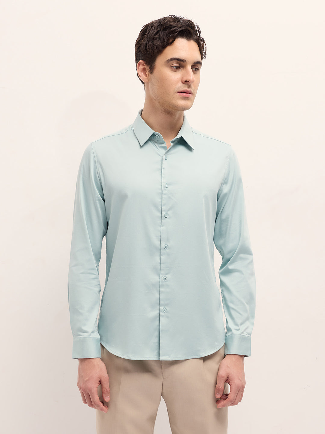 Light Green Solid Slim Fit Casual Shirt