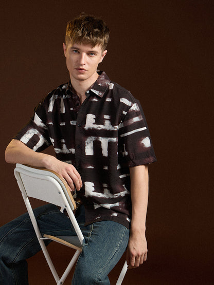 Black Digital Print Relax Fit Casual Shirt