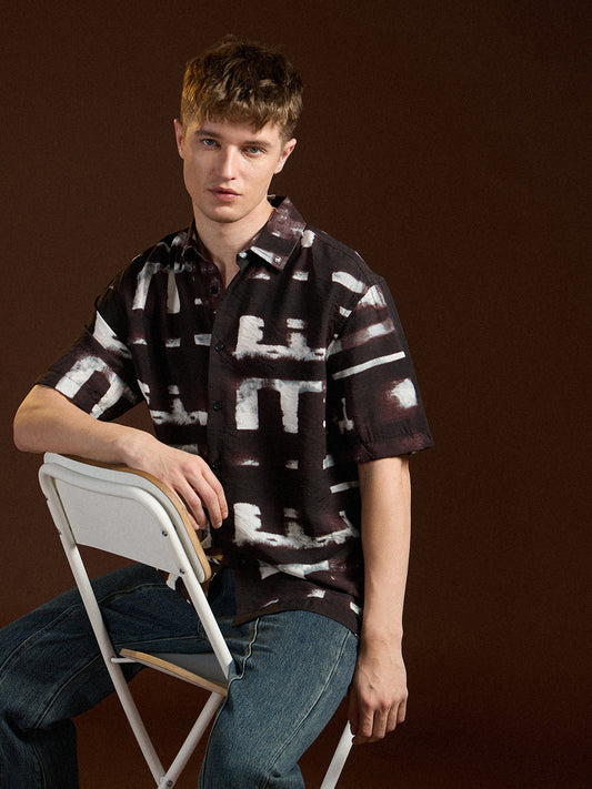 Black Digital Print Relax Fit Casual Shirt