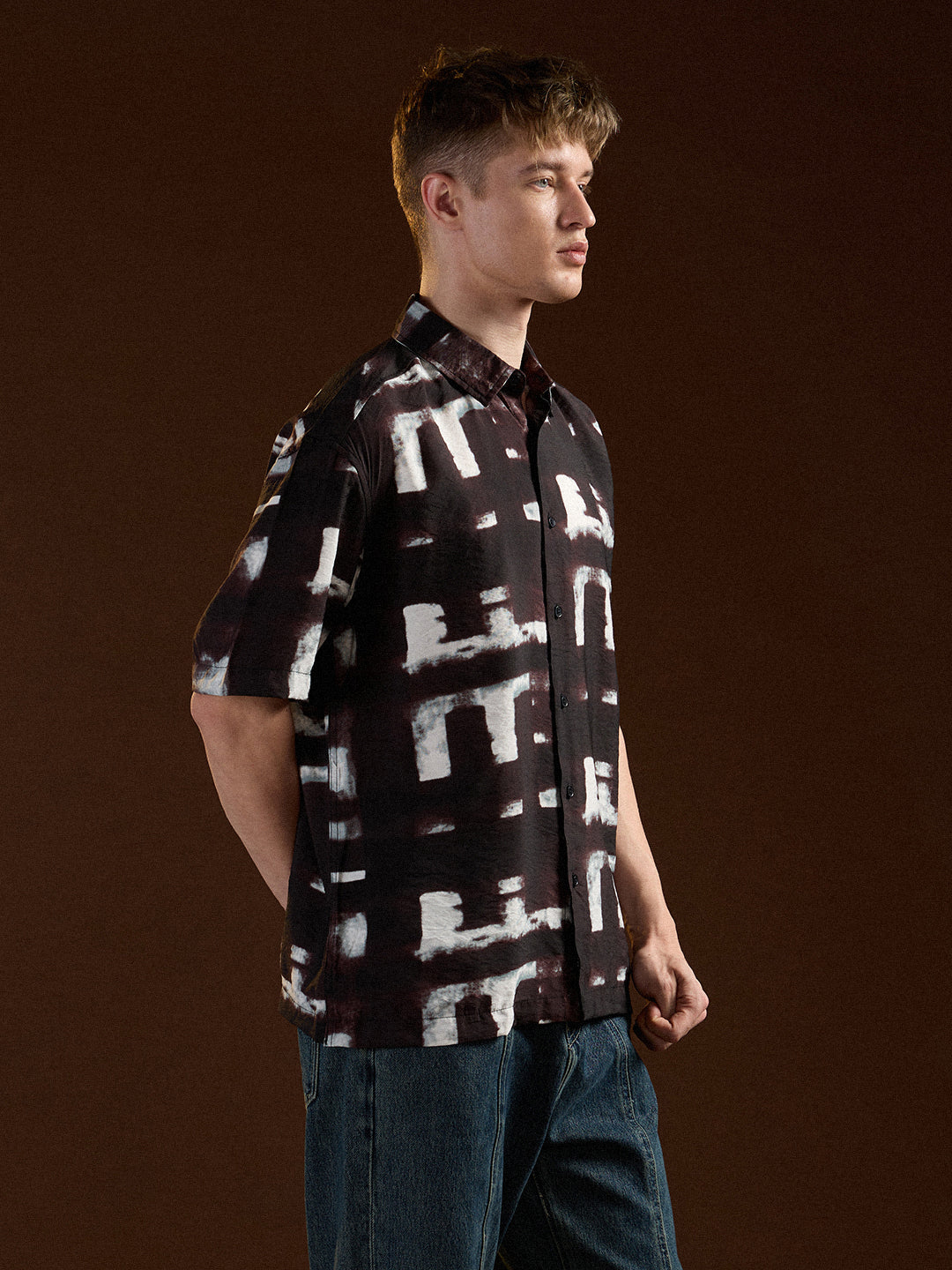 Black Digital Print Relax Fit Casual Shirt