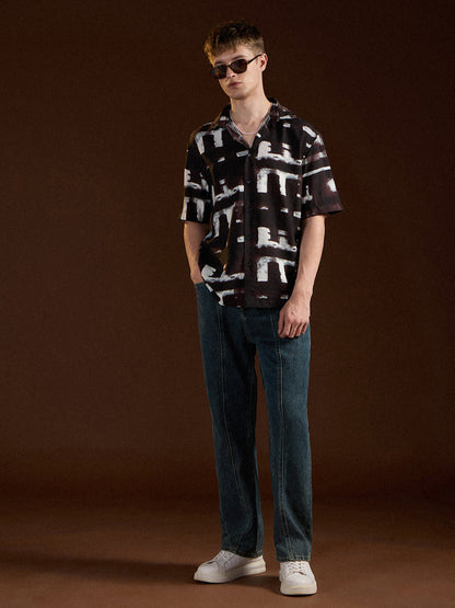 Black Digital Print Relax Fit Casual Shirt