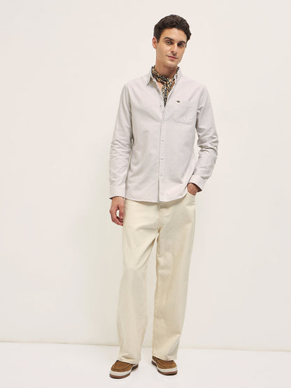 Beige Vertical Pin Stripes Slim Fit Casual Shirt