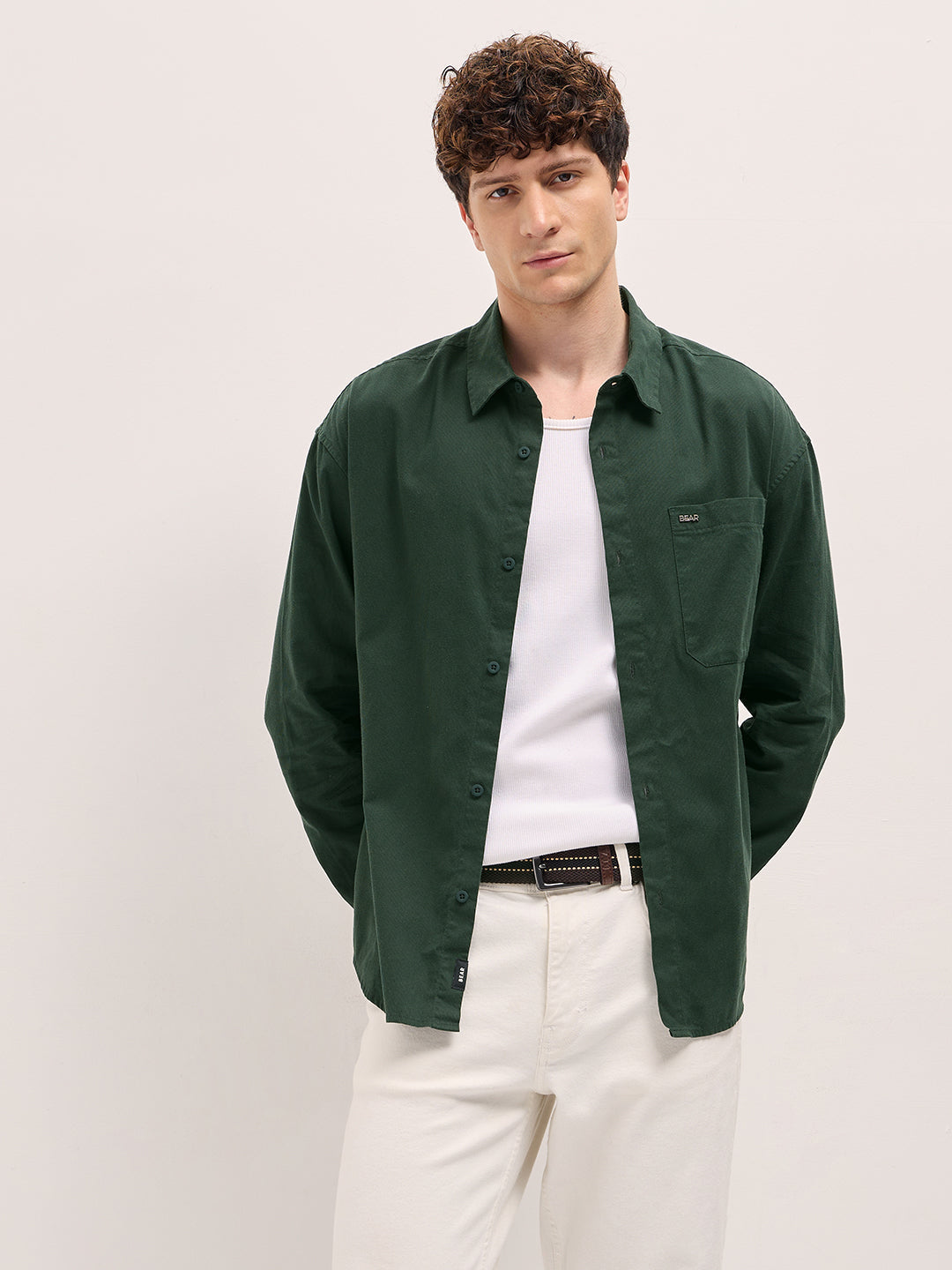 Green Solid Relax Fit Overshirt
