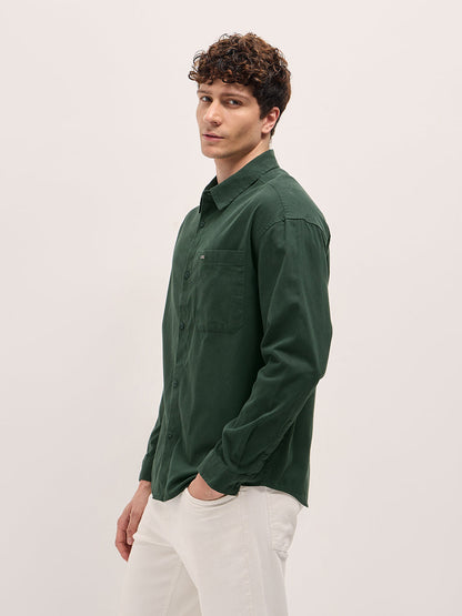Green Solid Relax Fit Overshirt