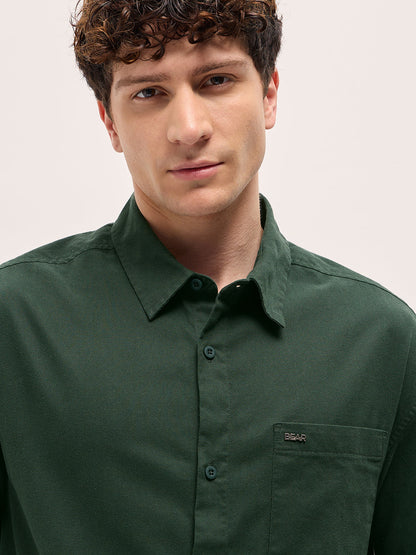 Green Solid Relax Fit Overshirt