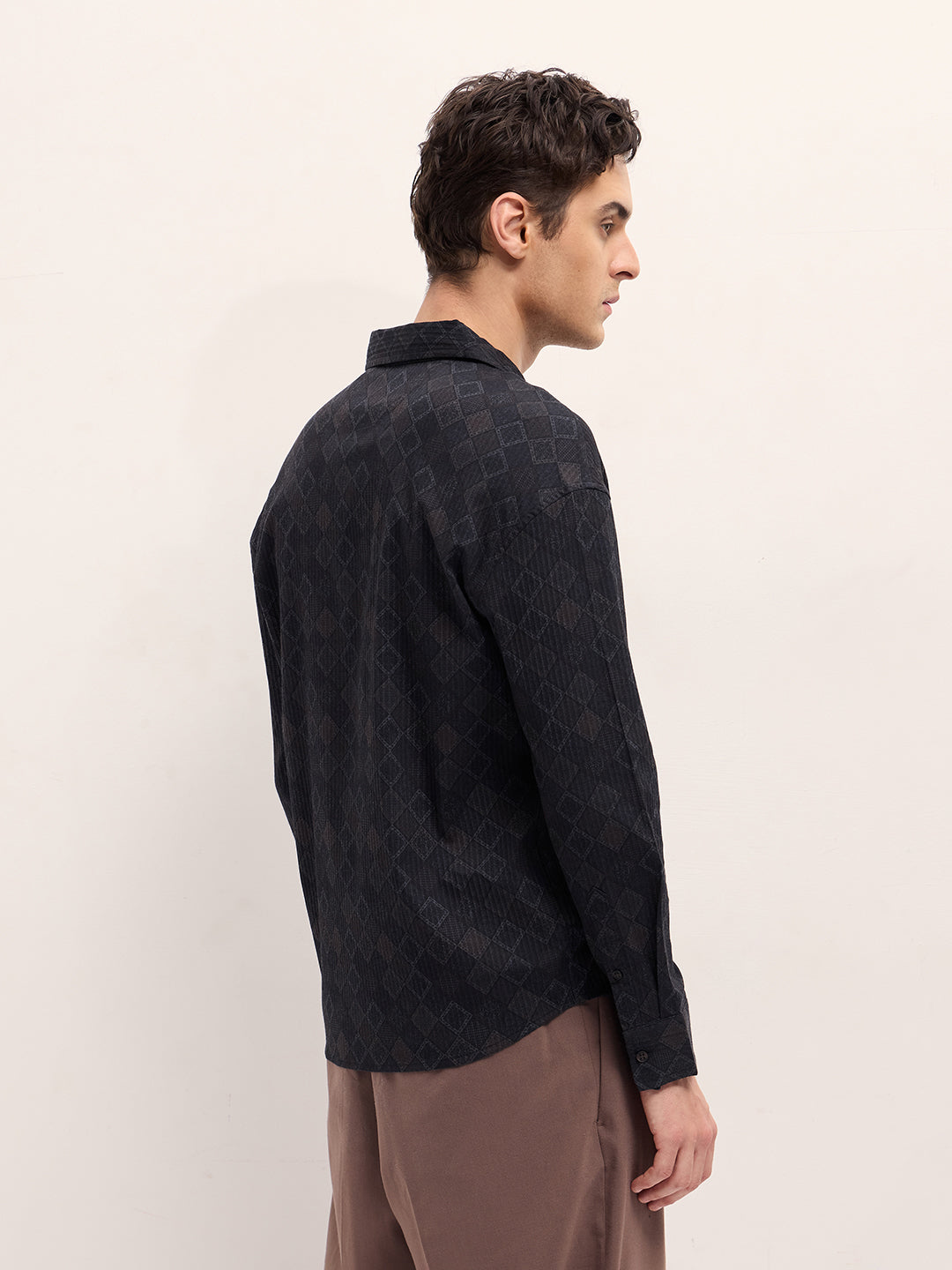 Black Geometrical Print Relax Fit Overshirt