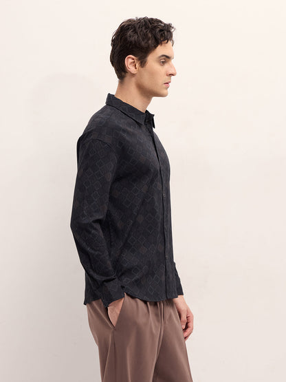 Black Geometrical Print Relax Fit Overshirt