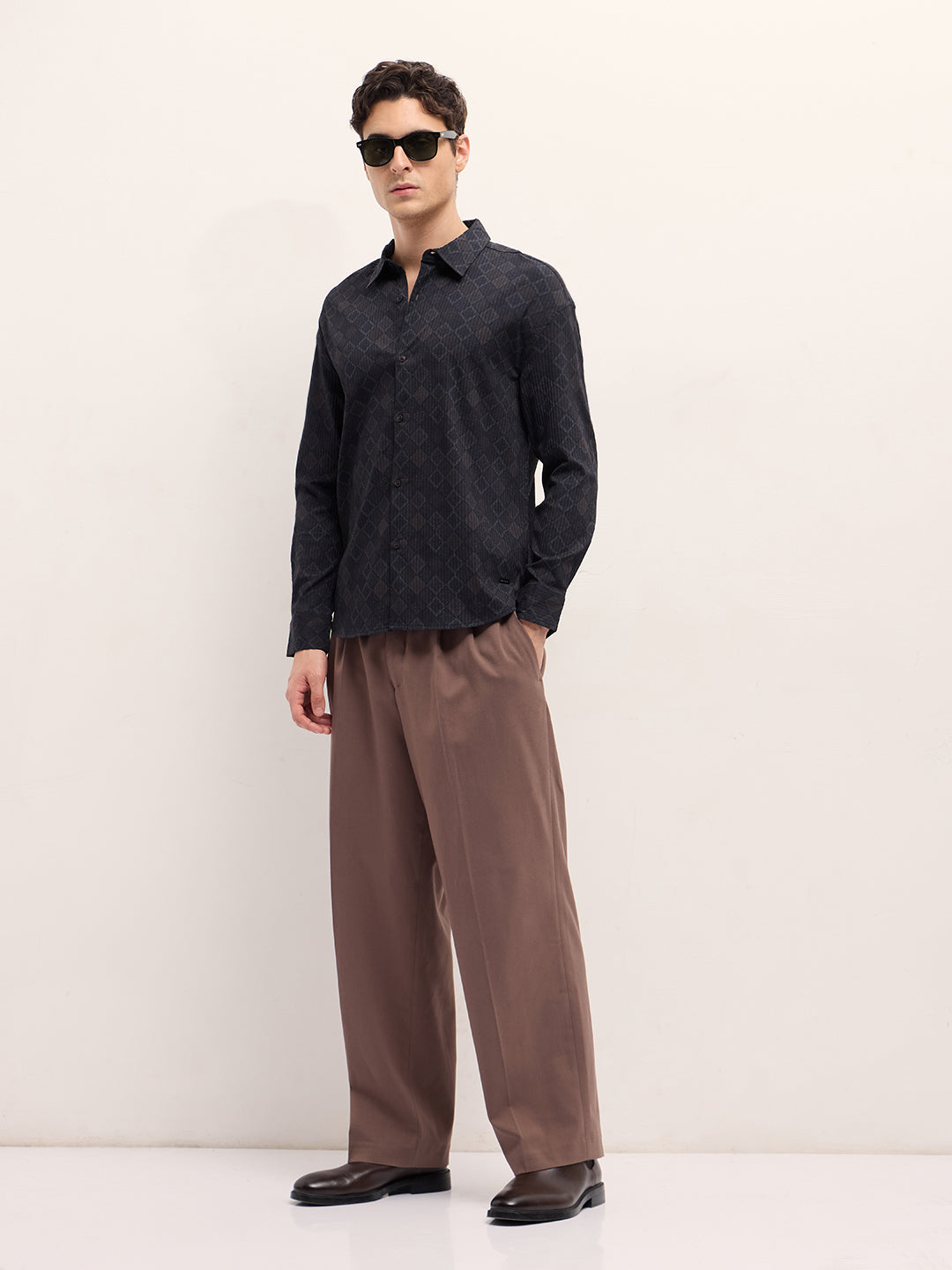 Black Geometrical Print Relax Fit Overshirt