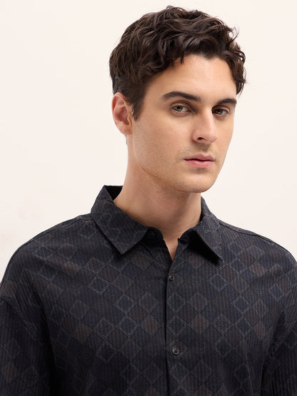 Black Geometrical Print Relax Fit Overshirt