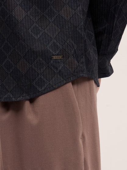 Black Geometrical Print Relax Fit Overshirt