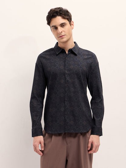 Black Geometrical Print Relax Fit Overshirt