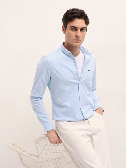 Light Blue Vertical Pin Stripes Slim Fit Casual Shirt