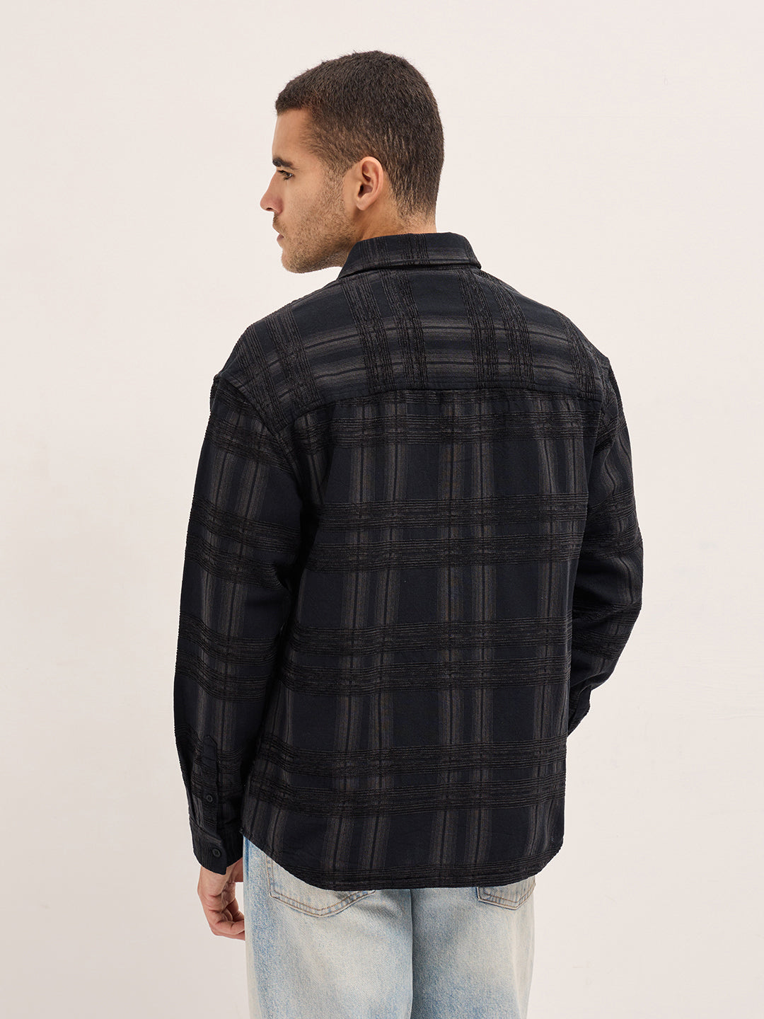 Black Checked Relax Fit Overshirt