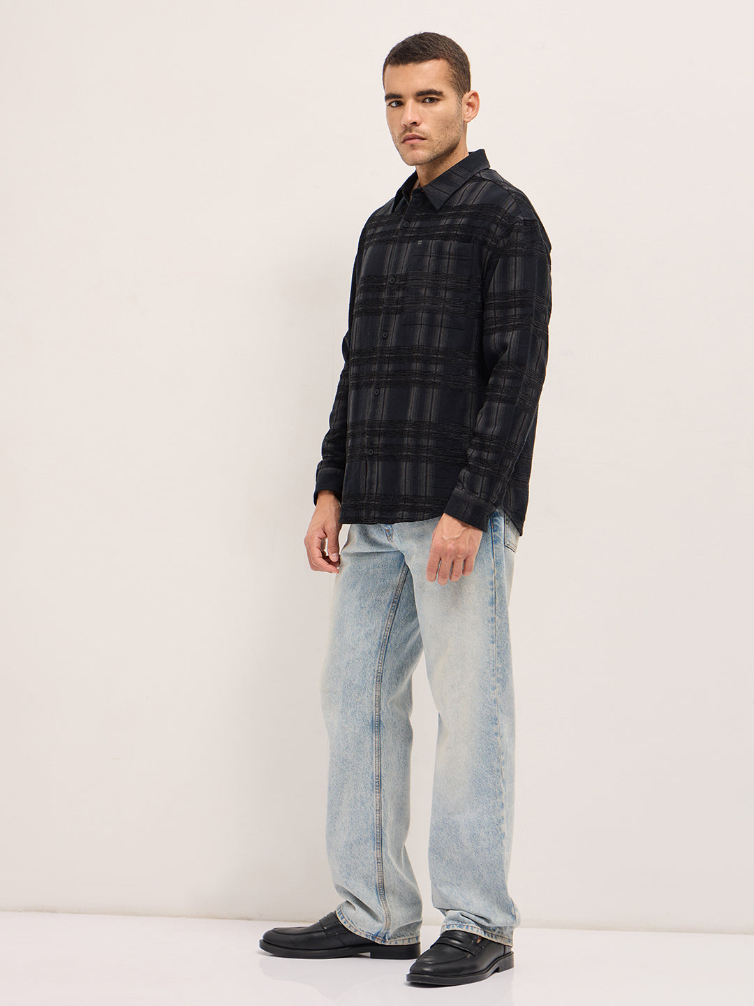 Black Checked Relax Fit Overshirt