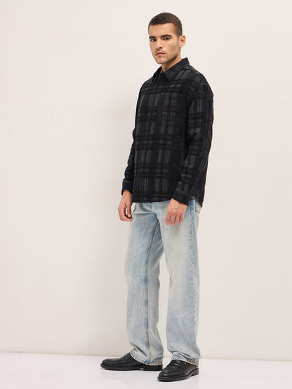 Black Checked Relax Fit Overshirt
