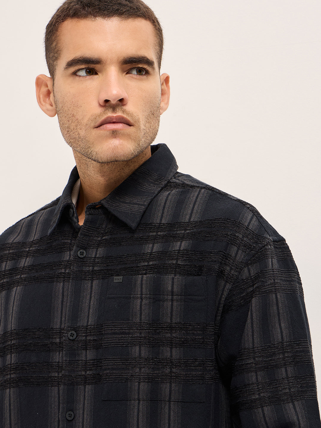 Black Checked Relax Fit Overshirt