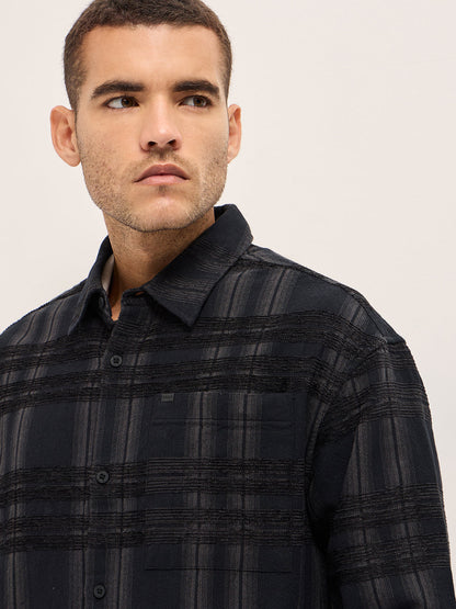 Black Checked Relax Fit Overshirt