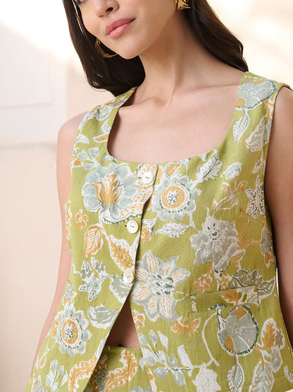 Printed Round Neck Pure Cotton Shirt With Trousers Co-Ords