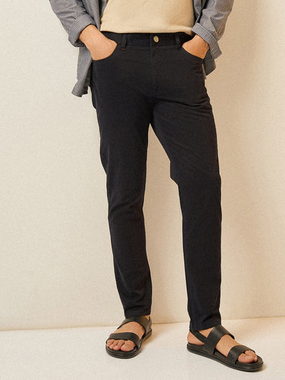 Navy Blue Solid Slim Fit Casual Chino Trouser