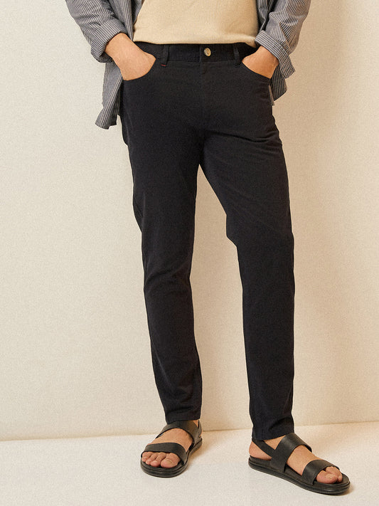 Navy Blue Solid Slim Fit Casual Chino Trouser