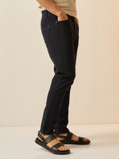 Navy Blue Solid Slim Fit Casual Chino Trouser