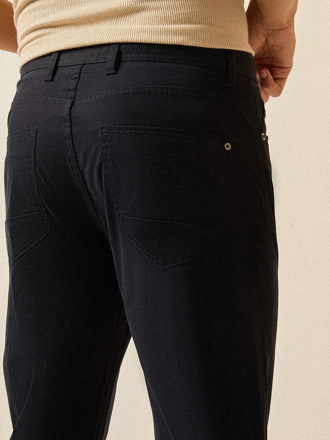 Navy Blue Solid Slim Fit Casual Chino Trouser