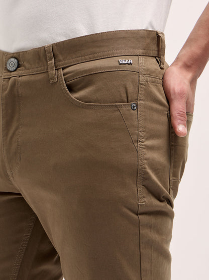 Brown Solid Slim Fit Casual Chino Trouser
