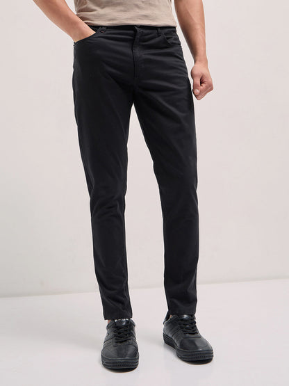 Black Solid Slim Fit Casual Chino Trouser