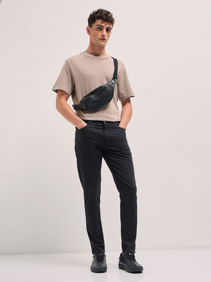 Black Solid Slim Fit Casual Chino Trouser