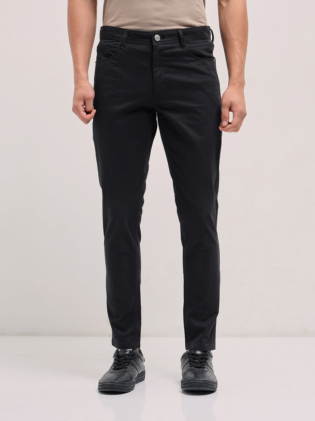 Black Solid Slim Fit Casual Chino Trouser