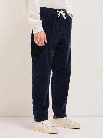 Navy Blue Solid Baggy Fit Corduroy Cotton Pant