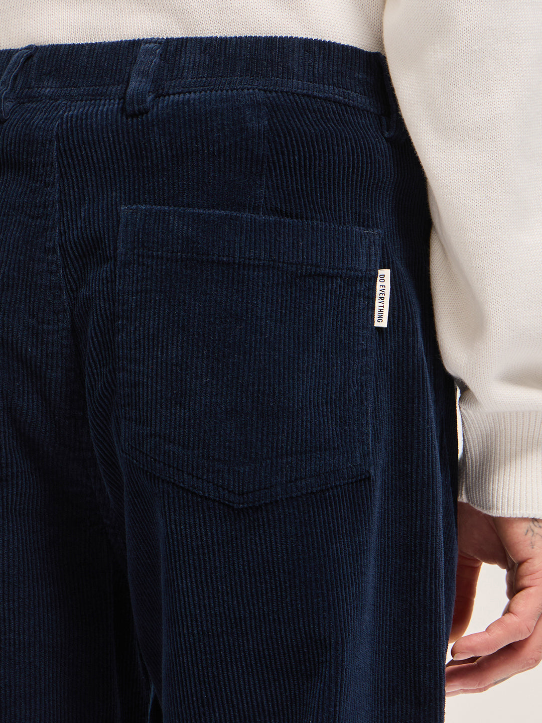 Navy Blue Solid Baggy Fit Corduroy Cotton Pant