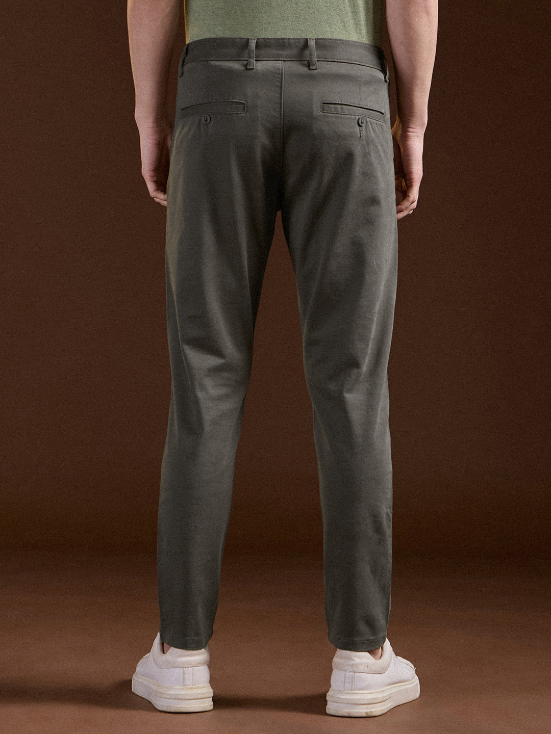Grey Solid Slim Fit Casual Chino Trouser