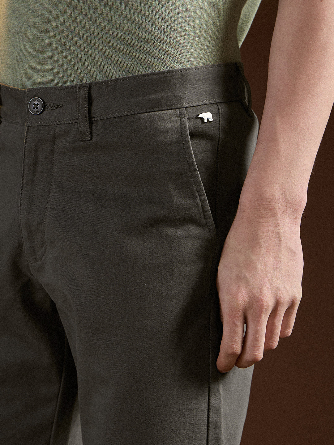 Grey Solid Slim Fit Casual Chino Trouser