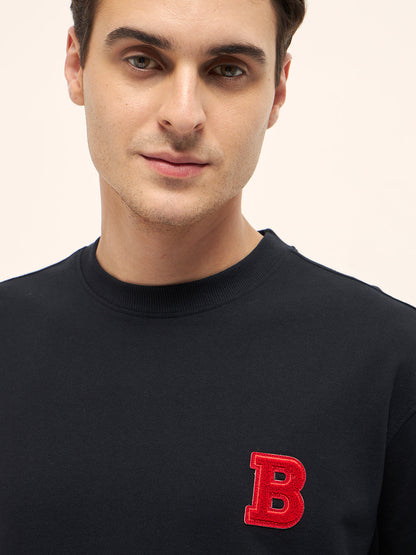 Black Oversize T-Shirt with Chenille Patch & Velvet Graphic Back Print