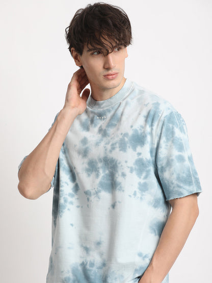 Men Blue Tie and Dye Oversized Fit Round Neck T-shirt