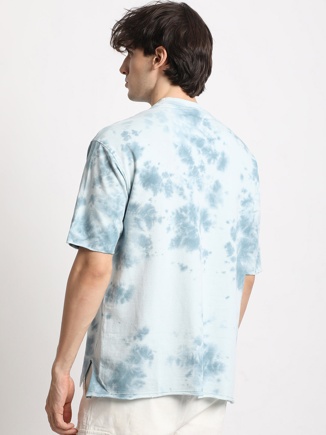 Men Blue Tie and Dye Oversized Fit Round Neck T-shirt