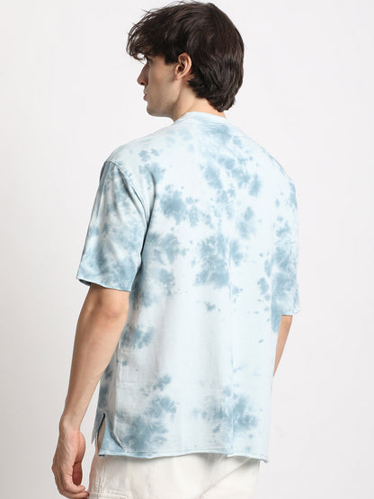 Men Blue Tie and Dye Oversized Fit Round Neck T-shirt