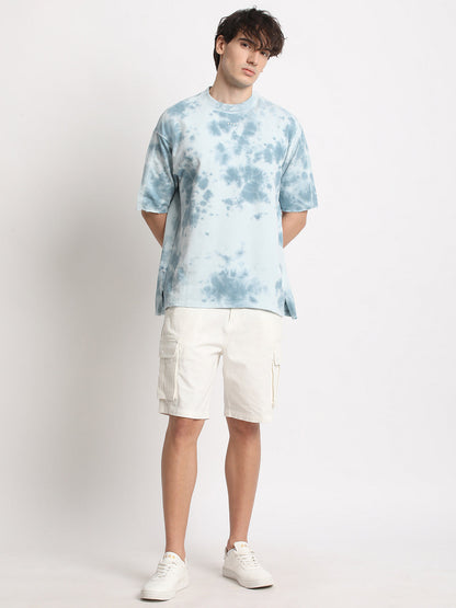 Men Blue Tie and Dye Oversized Fit Round Neck T-shirt