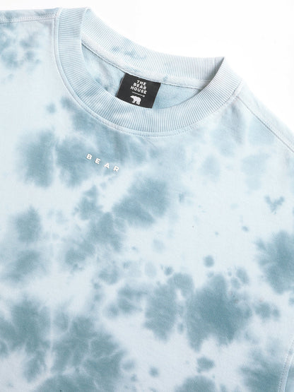 Men Blue Tie and Dye Oversized Fit Round Neck T-shirt