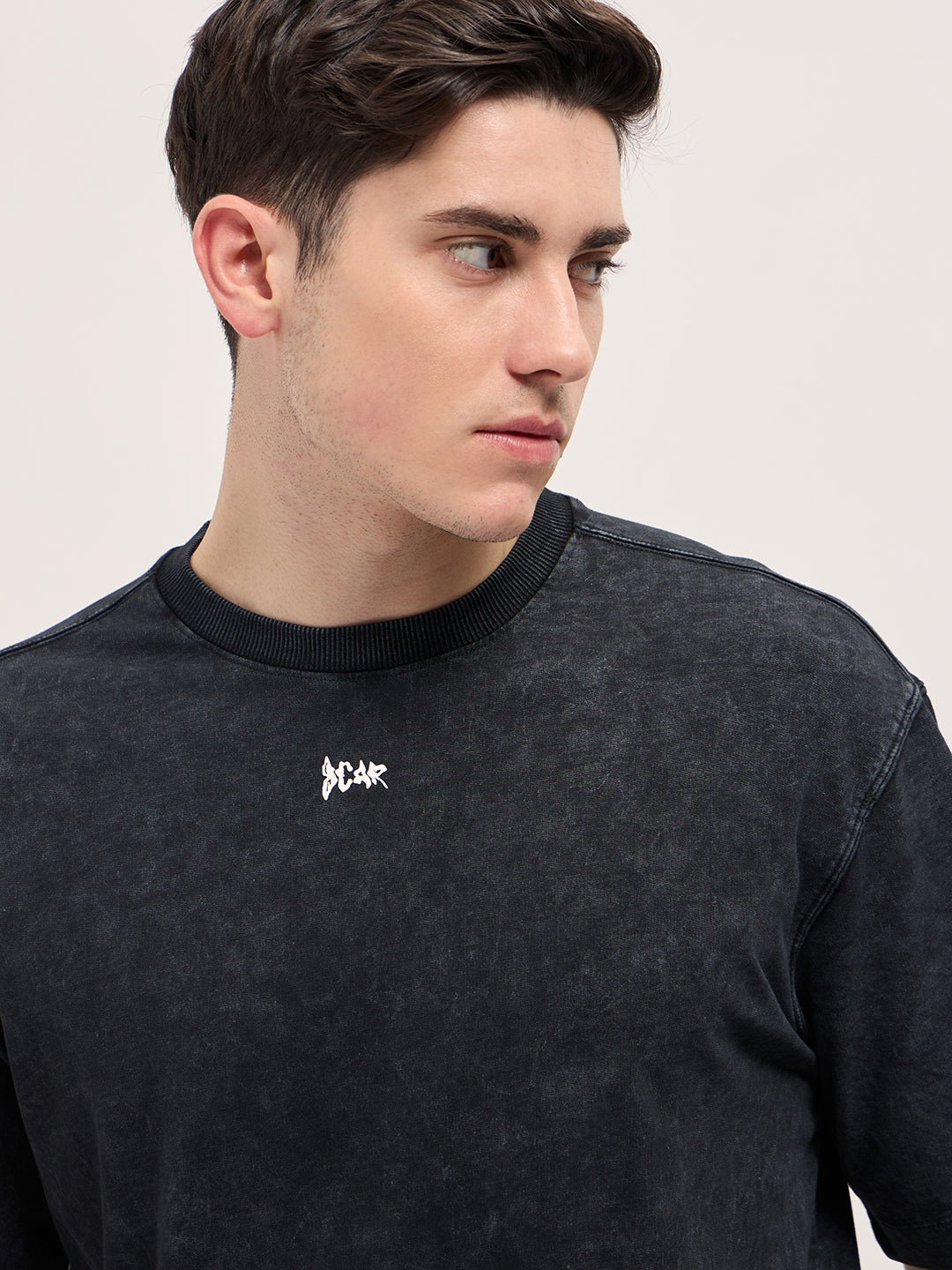 Black Stone-Wash Crew Neck T-shirt with Signature Logo